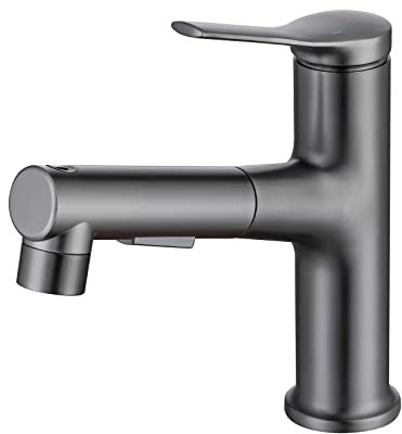 Wasserhahn Bad Waschtischarmatur mit Herausziehbarer Brause Einloch Wasserhahn Waschbecken 3 Modus Wasserhahn Ausziehbar,grau