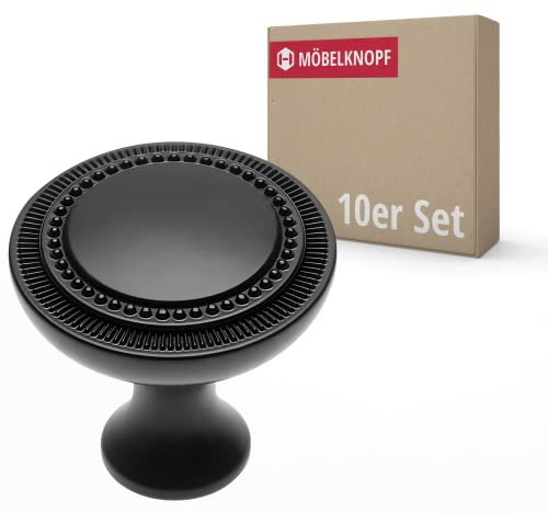 Gedotec Möbelknöpfe Aluminium Schwarz matt D: 31,5 mm I 10 Stück Türknopf für Schränke inkl. Befestigungsmaterial I JOSI I Knöpfe für Küchenschränke - einfacher Stil I Schrankgriffe Türgriffe Möbel
