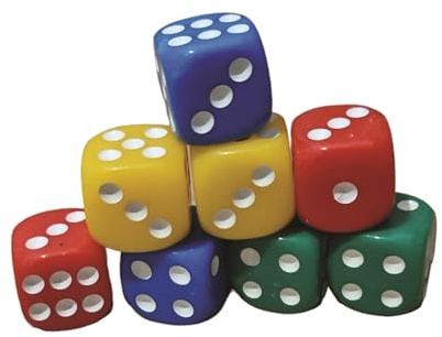 PARENCE - Lot de 8 dés 6 Faces 15 MM - Coins arrondis - Couleur Multiple - Jeu Transport ou Maison - Set de dés pour Plateau & Table 1.5 Cm)