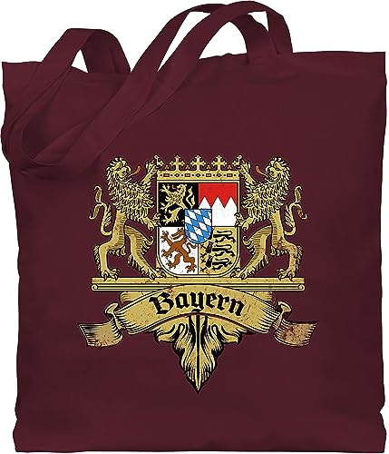 Baumwolltasche - Kompatibel mit Oktoberfest Tasche - Bayern Wappen Bayernland Freistaat Bayern - Unisize - Bordeauxrot - umhängetasche oktoberfesttasche bayrische bayern, stofftüten stofftasche