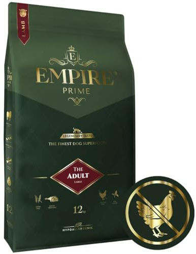Empire Prime, enkelprotein hundfoder, 12 kg, för vuxna hundar av stor ras, spannmålsfritt, för seniorer, färskt lamm, hypoallergent, utan kyckling, glutenfritt, naturligt