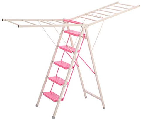 Faltbare Metall Leiter Rack Multifunktions Bodenstehende Kleidung Wäscheständer Geeignet für Zuhause, Friseurläden usw (Rosa)