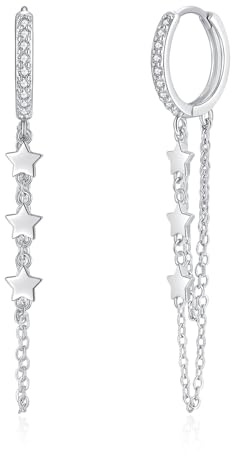 Deyanse Creolen Ohrringe Silber 925 Hängend, Lange Quaste Kette Baumeln Kleine Creolen für Frauen, Hypoallergen Vergoldet Zirkonia Huggie Ohrringe, Tropfen Ohrhänger Dangle Ohrringe mit Geschenkbox