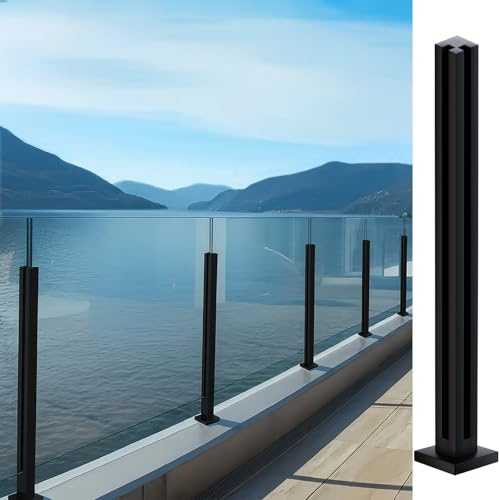 Cvter Garde-corps en Verre Acier Inoxydable - 100cm Poteau de Balustrade en Verre Noir, Système de Balustrade en avec Robinets, Fentes pour Terrasse, Balcon, Piscine, Jardin, Poteau de coin