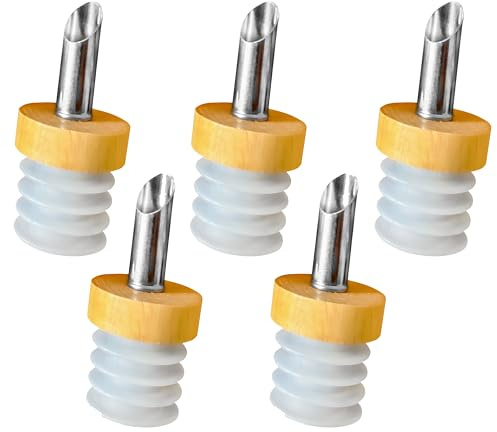 Layba flaschenausgießer in Holz und Edelstahl, Korken Ausgießer für Essig Öl & Spirituosen. Robuster Dosierer für Weinausgießer Essig öl ausgießer, portionierer für Flaschen x5 Set