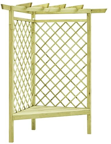 LAPOOH Eckpergola mit Bank 130×130×197 cm Kiefernholz Imprägniert, Rosenbogen, Rankgitter, Rankhilfe, Spalier, Garden Arch, Gartenbogen, Gartenpergola - 49029