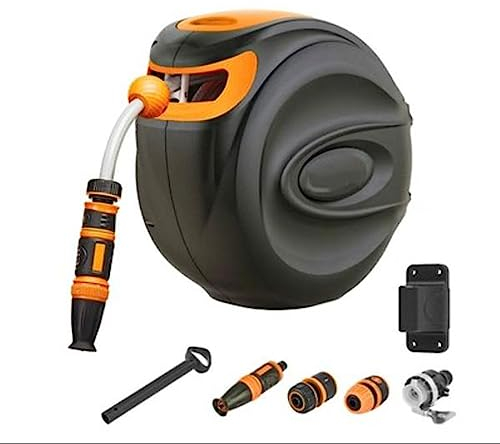 Porta Tubo da Giardino Avvolgitubo Retrattile Fissato al Muro, Avvolgitubo Hipe da 15M/50FT Riavvolgimento Automatico con Spray 3 in 1 e Staffa Girevole a 180°, for Giardino Domestico Fattoria Support