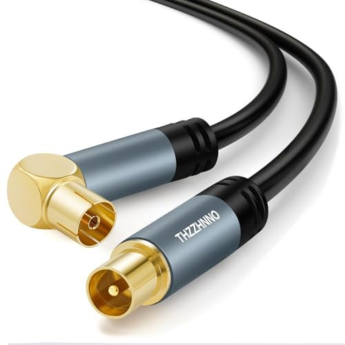 Thzzhnno TV Aerial Right Angle RG6 Coaxial Cable 7.5M, Gold Plated 90 Degree Angled Female to Straight Male Connector, Coax Cable for HDTV, CATV, DVB-T2/C/S, Cable Modem, Radio, Satellite Receivers