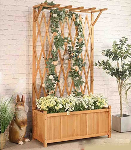 Generisch blumenstandBalkon-Blumenregal aus karbonisiertem Holz, Rosenzaun, Kletter-Rattan-Gestell, Outdoor-Topfschirm, Outdoor-Pflanzkasten (gelb)