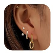 FIOROYAL 4Paires Boucles d'oreilles Remplie d'or 14 Carats pour Femmes,Boucles d'Oreilles Créoles Acier Inoxydable,Or Piercing Tragus Helix Cartilage pour Plusieurs Piercing Oreille,Pendantes
