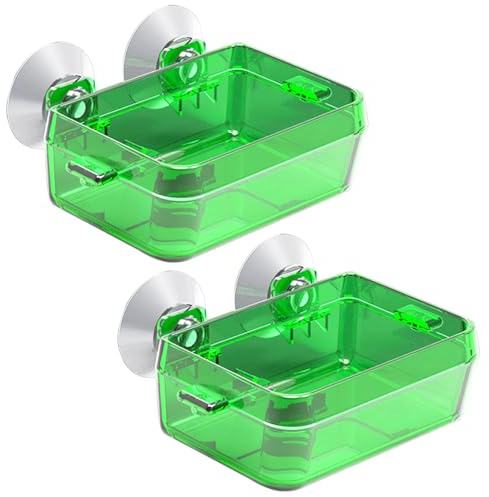 Tfwadmx 2 Pcs Reptile Feeder Chameleon Bowl Water Dish with Suction Cup Gecko Worm Feeder Anti-Escape Chameleon Supplies Accessories for Iguana Lizard Bearded Dragon Snakes （Green,S）