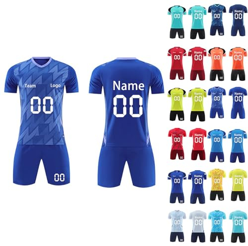 T Shirt Personalisiert Herren Trikot Deutschland Shorts Familien Outfit Set Em Fanartikel Trikot Benutzerdefiniert Trikots Deutschland Trikot Retro Custom Football Jersey(#A Blue)