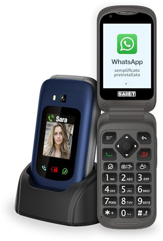 SAIET - Link 4+ Cellulare Smart Senior Per Anziani 4G e Bluetooth -Tasti e Lettere Grandi - Smartphone con Whatsapp e Tasto SOS - Blue