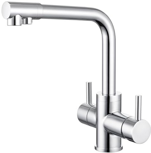 Aktines 3 Wege Küchenarmatur, Doppelhebel Armatur Wasserhahn Trinkwasserhahn Spültischarmatur Spülenarmatur Küche für Wasserfilter Osmose Edelstahl, gebürstet