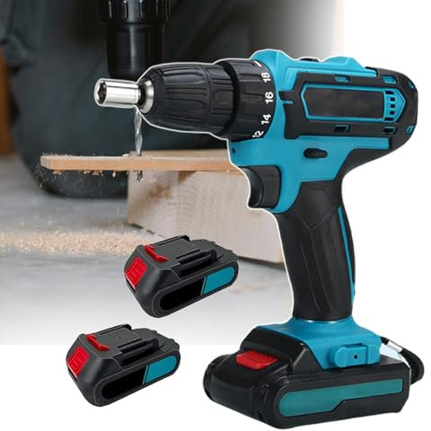 pealiritansemen 3 In 1 Hammer Drill Corded With Bits Set, Hand Held Power Impact Drill, Comfortable Hand Feel, Porous Heat Dissipation, For Drilling/Fastening,2Batteries