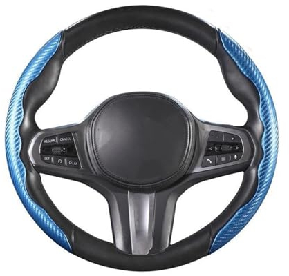 HSAJFEB 38 cm Auto-Lenkradbezug Aus Kohlefaser Rutschfester Sport-Kartenbezug Griffbezug Typ D Sportlenkrad Lenkradbezug(Blau)