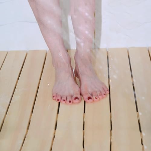 Aeovot Portable Rectangle Caillebotis Bois, Preuve de l'eau Antidérapant, Robuste et Durable, Tapis de Douche pour Intérieur ou Extérieur, Facile à Nettoyer(30x60cm)