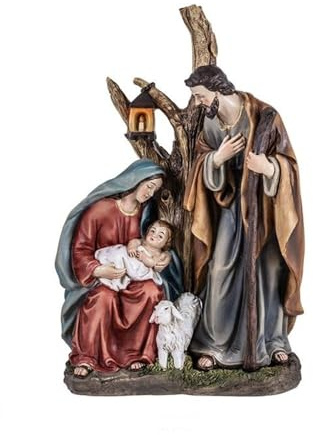 Birth Mystery Bethlehem Figur 25 cm. Weihnachtliche einteilige Baumlaterne aus Kunstharz, Jesuskind, Jungfrau Maria, Heiliger Josef. Stückgröße: 25 x 16 cm. Länge (mm): 250. Breite (mm): 160.