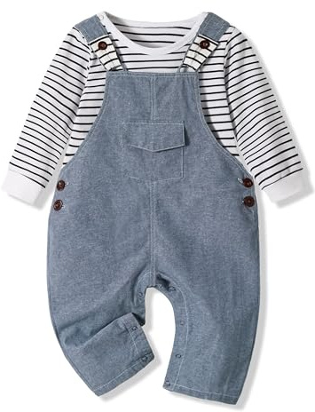 Volunboy Vestito Completi Bambino, Unisex Set di 2 Maglietta a Maniche Lunga e Salopette Dinosauro Carino Abito Neonato Tuta
