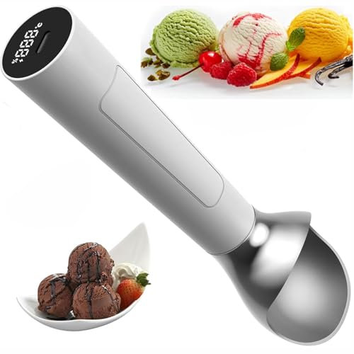 GHRERTX Rechargeable Heated Ice Cream Scoop,2Oz Electric Heated Ice Cream Scoop with Smart Display,Rechargeable Heated Design,IP67 Waterproof, for Dessert Shop, Home