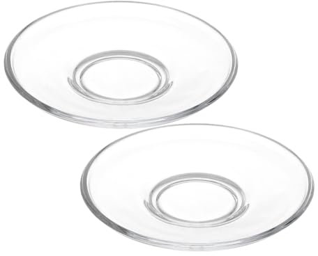 OFFSCH 2pcs Round Glass Saucers for Teacup with Stable Support and Spill Prevention, Sleek and Elegant Mini Plates for Serving Snacks and Small Dishes