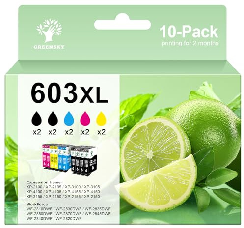 GREENSKY 603XL Druckerpatronen 603 Kompatibel für Epson 603 XL für Epson Workforce WF-2810 WF-2830 WF-2835 WF-2850 Expression Home XP-3100 XP-4100 XP-2100 XP-3150 XP-4155 Drucker (10-er Pack)