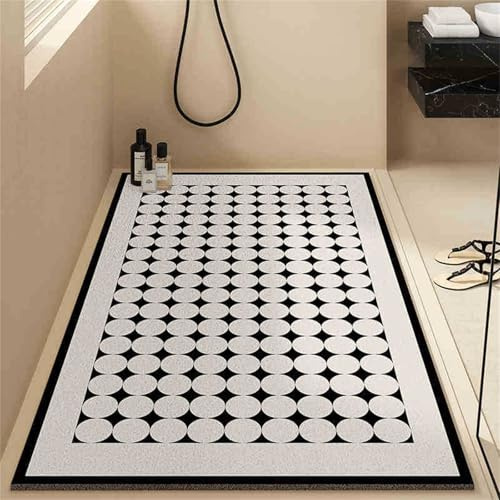 Surwin Tappetino da Doccia Antiscivolo, Tappetino da Bagno in Luffa PVC, Stampa Pois Moda Morbida Tappeto Antiscivolo Lavabile, Asciugatura Rapida Tappetini per Aree Umide (Tondo,60x120cm)