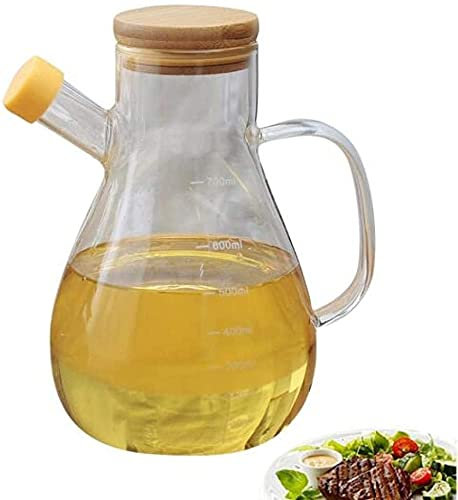 Botella de aceite de oliva o vinagrera, dispensador de aceite y vinagre, botella de vidrio para aceite de oliva, botella de aceite a prueba de fugas, transparente, con escala de medición de 700 ml