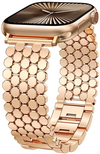 TOYOUTHS Compatible with Apple Watch Strap 41mm 40mm 38mm 42mm Women, Dressy Honeycomb Metal Strap Designer Rose Gold Link Bracelet Wristband for iWatch Series 11 10 9 8 7 6 5 4 SE 3 2 1