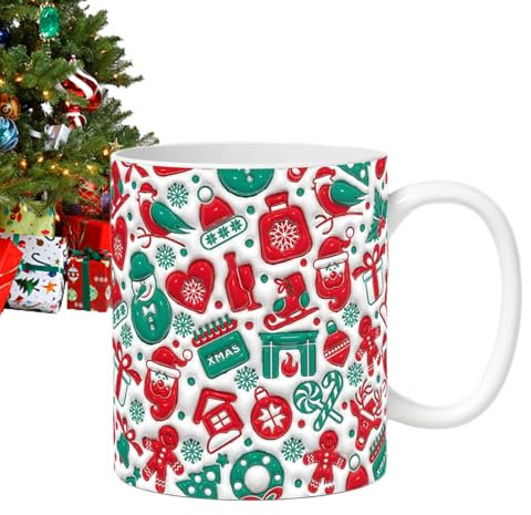 Niedliche Weihnachtstassen, Keramik-Kaffeetassen, 3D-Weihnachtsbecher, festliche Tassen für heiße Schokolade, Dekoration für Weihnachtscafe, perfekt für Männer und Frauen, T