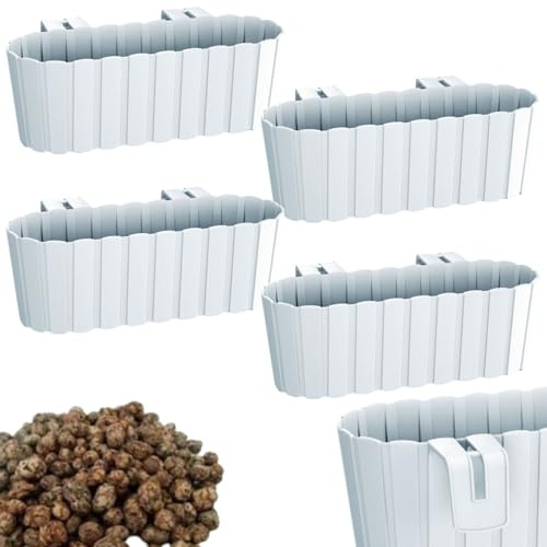 DIKEL Blumenkasten Set 4 X 38x21x13 cm | Balkonkasten mit Haken aus Kunststoff | Pflanzkasten 4,9L Volumen | Blumenkästen für Balkon, Terrassengestaltung oder Garten | Weiß
