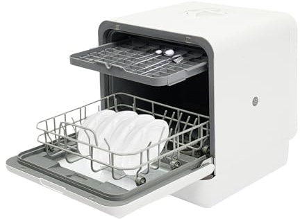 Czyurachel Lavastoviglie da tavolo, Smart Mini lavastoviglie con 4 programmi di lavaggio, asciugatura automatica, conservazione antibatterica, 6 l, per famiglie da 4 a 6 persone, bianco