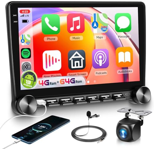 4G+64G Double Din Android Car Stereo Radio with DSP/32EQ Wireless Carplay Android Auto,Hodozzy 10 1280P IPS Touchscreen 2 Din Radio Type-C Fast Charge Bluetooth 5.0 GPS Wifi FM/RDS SWC Backup Camera