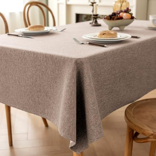 SUODAO Tischdecke, 140x200cm Fleckschutz Wasserabweisend Abwaschbar Tischwäsche Reißfest Leinendecke Abwischbare Tafeldecke Table Cloth Dauerhaft Outdoor Tischtuch für Garten Küche Essen Party(Khaki)