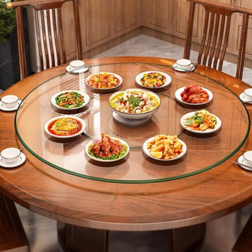 Plateau tournant Lazy Susan en verre trempé de 76,2 cm – 80 cm – Plateau de service pivotant pour table de salle à manger, centre de table à roulement silencieux, grande assiette ronde élégante pour