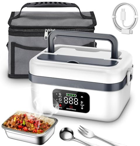 Boîte à déjeuner électrique rechargeable, conteneur alimentaire chauffant portable de 1 L avec ustensiles, pour intérieur et extérieur, travail de bureau