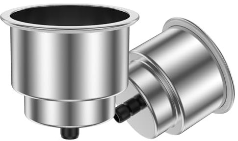 Portabicchieri per barca, in acciaio inox con foro di scarico, universale, per stivali, camper, camper, camper, 10,8 x 8,2 cm, adatto per la maggior parte delle tazze, bottiglie, lattine (2 pezzi)