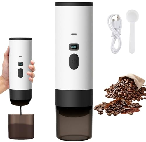 Cafetera portátil 3 en 1, USB para cápsulas de viaje, 72 W, cafetera, portátil, 12 V, café expreso, recargable, con pantalla LED, para oficina, camping, coche, viaje, color blanco