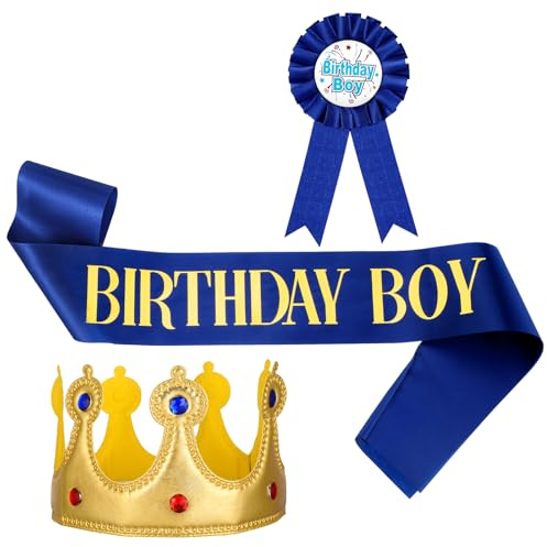 Exircy Birthday King Crown and Sash, Birthdays Crowns Party Set Birthday Sash and Button Pins Birthdays Decorations for Boys Theme