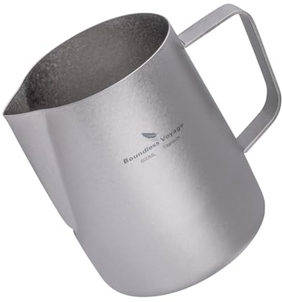iBasingo Bricchetto per latte barista, leggero in titanio, con beccuccio rotondo, manico saldato al laser, brocca per caffè e caffè espresso (argento Ti3239D)
