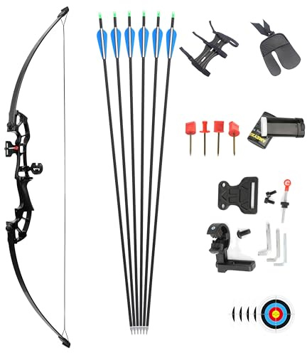 FQH 50-Zoll-Zerlegbare Recurvebogen- und Pfeil-Set 30-50 lbs Jagdbogen für Erwachsene und Anfänger Outdoor-Jagd Zielbogenschießen Wettbewerb (Bogenset(Schwarz), 45 lbs)