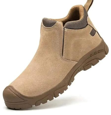 Zapatos De Seguridad Botas De Soldador Hombre Sin Cordones | Punta Acero | Resistente Calor Y Llamas | Botas De Seguridad Industriales Para Obra Y Metalurgia(Khaki,EU43)
