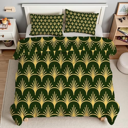 Piumino Matrimoniale Foglia Trapunte Decorazione Artistica Piumone Imbottito Resistente Lavabile, Super Morbida Trapunta, piumini 240x260 cm in Microfibra Reversibile e 2 Federa 50x80 cmT792