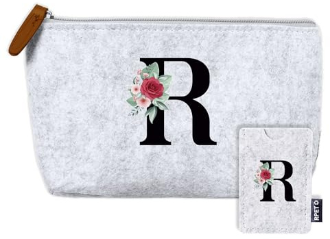 AMAEKO Personalisierter Kulturbeutel mit Initialen – Handgefertigter Reise-Organizer mit Kartenhalter – Nachhaltige Kosmetiktasche aus recyceltem Filz – Individuelles Geschenk für Frauen