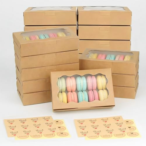 TAIXING 20 Stück Keksschachteln mit Sichtfenster, 17,8 x 11 x 3,9 cm Braun Cupcake Transportbox, Kraftpapier Cupcake Box Kuchenboxen für Weihnachten, Party, Plätzchen, Muffins, Kuchen, Schokolade