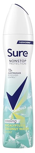 Sure Women Nonstop Protection Eucalyptus & Coconut Water Anti-Perspirant Aerosol cooling deodorant spray 72h non-stop sweat & odour protection 250 ml - Pack of 6