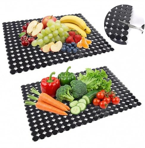 Dwitkul 2 Pièces Tapis Evier Cuisine en PVC 40 x 30 cm Protege Evier D'évier de Cuisine Découpable Protection Antidérapant Drainage Contre Rayures et Saleté pour Vaisselle et Verrerie (Noir)