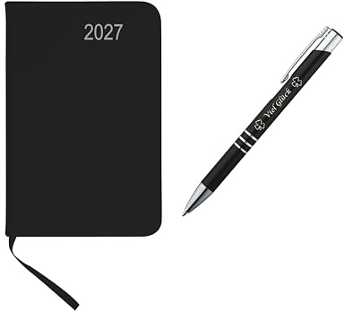 Livepac-Office Taschenkalender 2027 / ca DIN A7 / mit PU Einband/Farbe: schwarz + Glückskuli