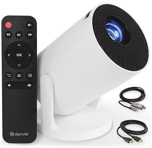 Denver PR-1500 Mini proyector LED, Nativo 640 x 480, Compatible Full HD, 120 ANSI, HDMI, USB-A, Bluetooth Audio, Giro 180° | Bluetooth HDMI USB, hasta 120 pulgadas, cabezal giratorio de 180°, pequeño y portátil, para salón, dormitorio, camping