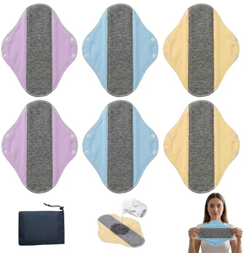 Bettinay 6 Pcs Reusable Sanitary Pads, Cotton Washable Panty Liners for Women, Elderly, Care Postpartum